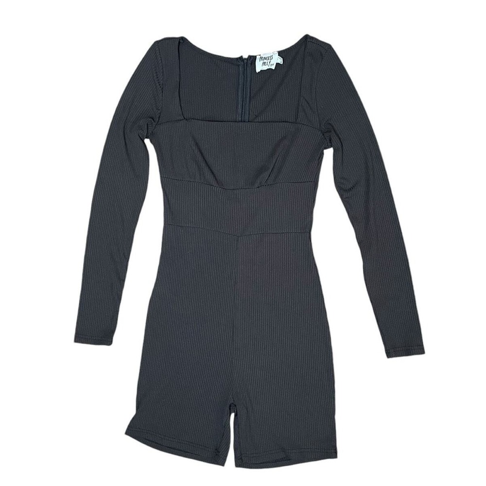 Princess Polly Black Ribbed Square Neck Long Sleeve Romper Shorts Women Size 6 - Picture 4 of 8